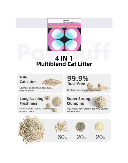 PawPuff Tapioca Multiblend Cat Litter - Tofu, Tapioca, Corn &amp; Mineral, 7.6kg
